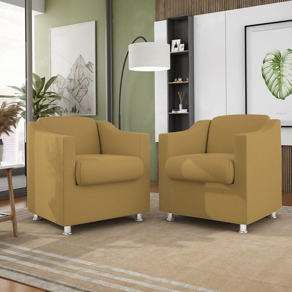 Kit 2 Poltronas Decorativas Reforçada Consultório Sala Suede Cor:Capuccino
