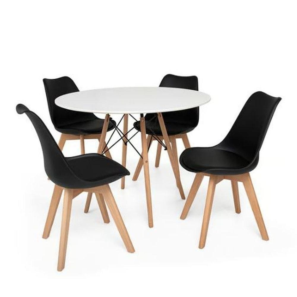 Conjunto Mesa Eiffel Eames Branco 90cm Com 04 Cadeiras Preto