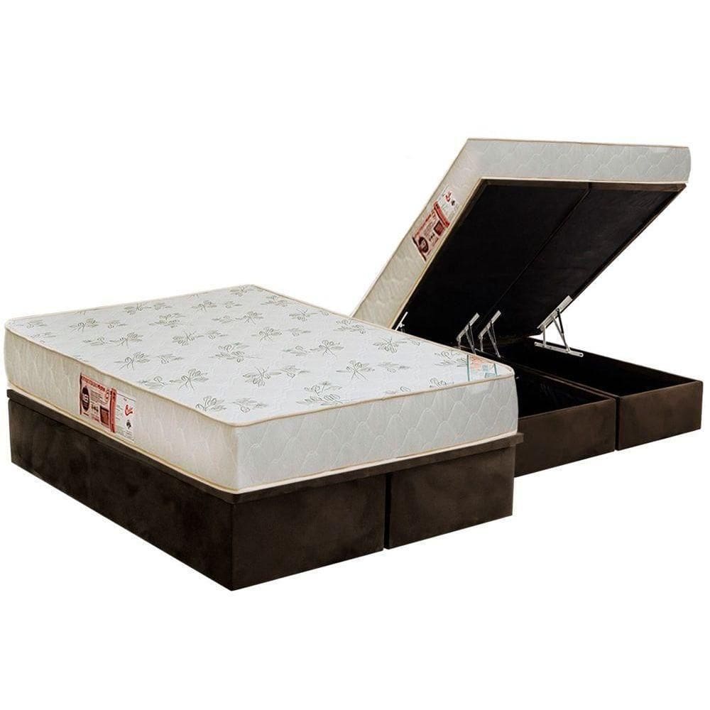 Cama Box Baú King: Colchão Espuma Castor D33 Sleep Max Relax + Base Crc Suede Brown(193X203)