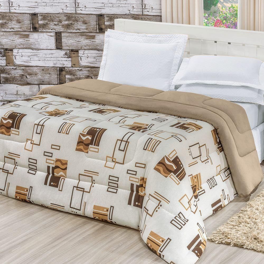 Edredom Dupla Face King Quality 01 Peça - Geométrico Avelã