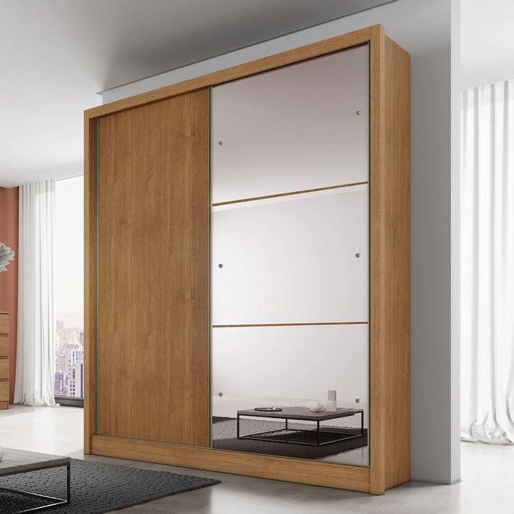 Guarda Roupa Solteiro Ambiente Dante 2 Portas Cumaru 23 com Espelho - Novo Horizonte