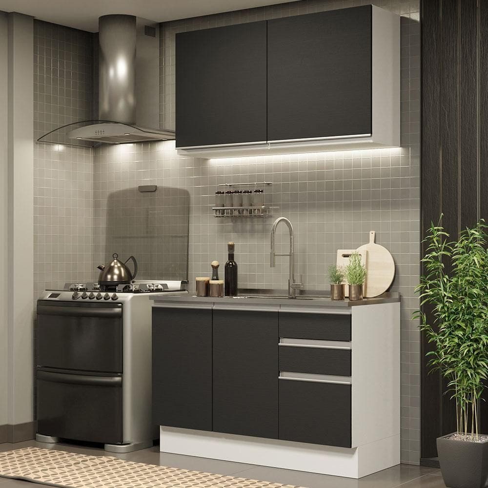 Cozinha Compacta 120003 Com Armário E Balcão Branco/Preto