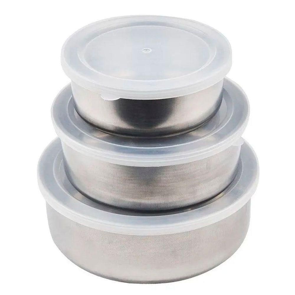 Kit Conjunto 3 Potes Inox Com Tampa Plástica
