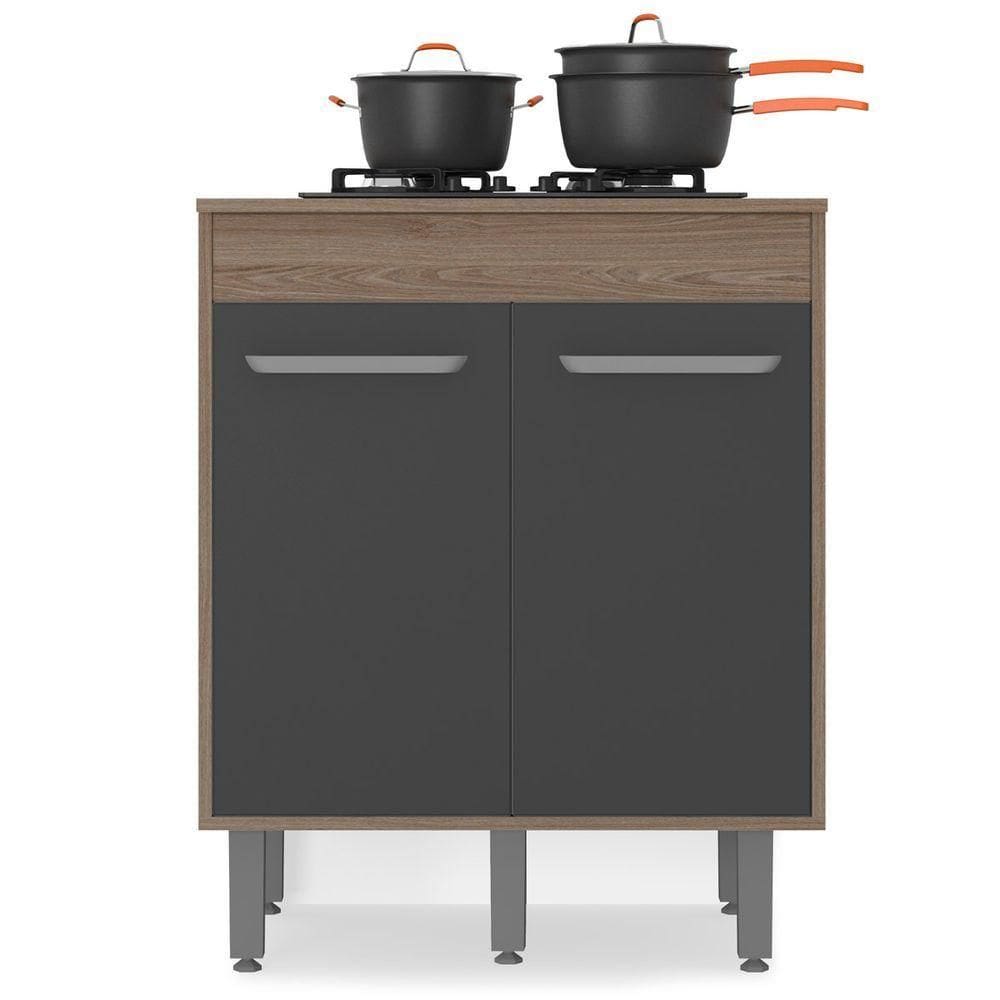 Balcão Para Cooktop Com 3 Portas E Tampo Barcelona Cor Carvalho Oak Grafite Poliman Móveis
