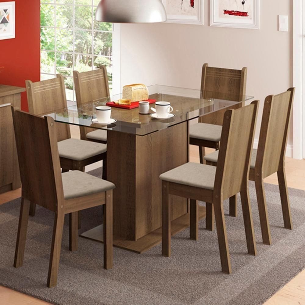 KitSala de Jantar Gales Rustic Mesa com 6 Cadeiras Madesa