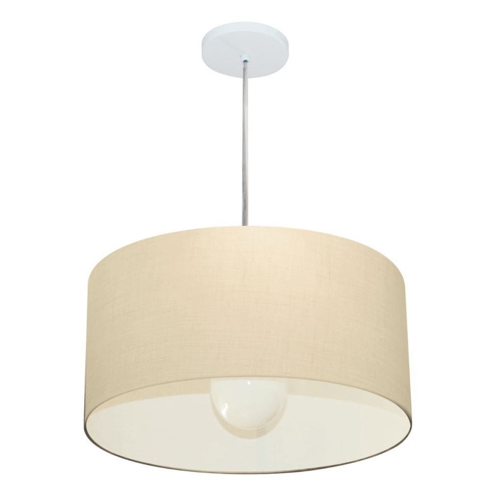Lustre Pendente Cilíndrico Md-4203 Cúpula em Tecido 45x21cm Algodão Crú - Bivolt
