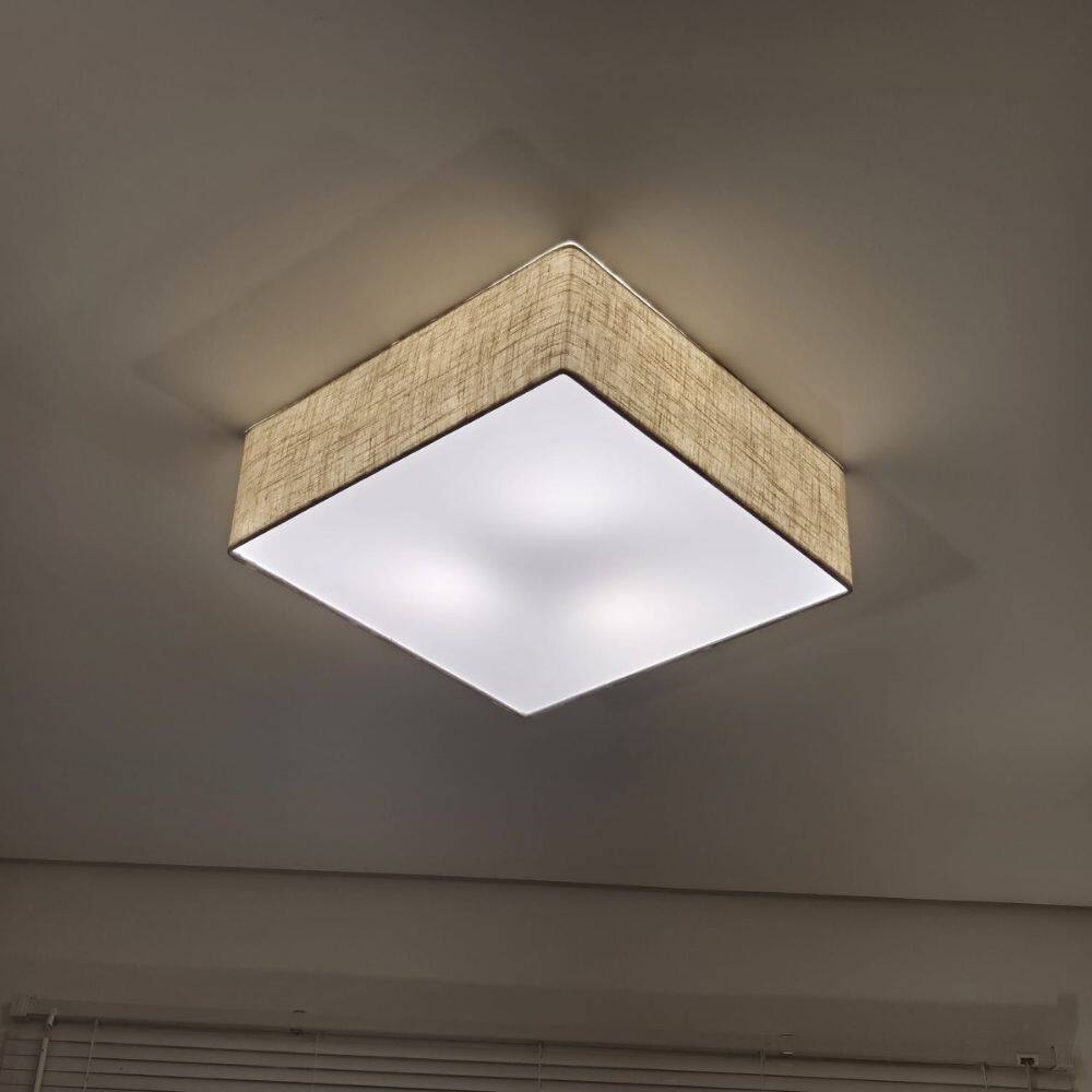 Plafon Quadrado Md-3050 Cúpula em Tecido 12/40x40cm Rustico Bege - Bivolt