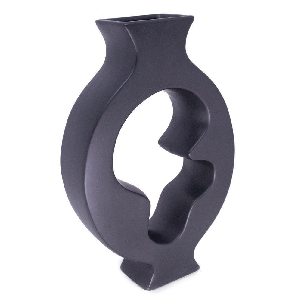 Vaso Decorativo Cerâmica Vazado Para Centro Mesa Preto 29 Cm F04 - D`rossi