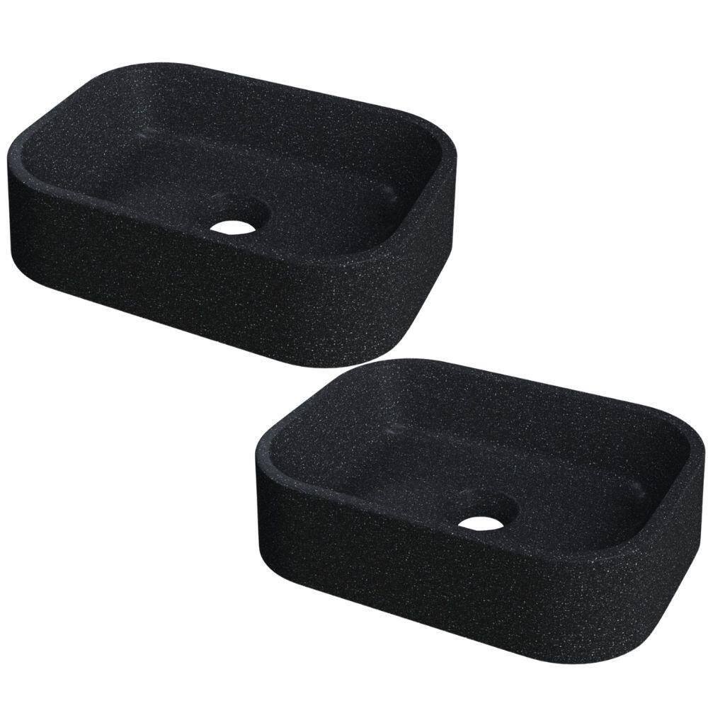Kit 02 Cubas De Apoio Retangular Para Banheiro Lavabo C01 Br37w Preto Granit Matte - Lyam