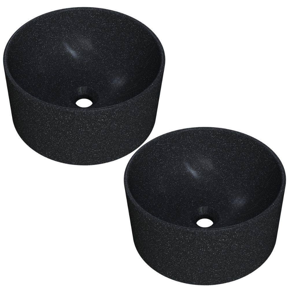 Kit 02 Cubas De Apoio Redonda Para Banheiro Lavabo C01 Bl30w Preto Granit Matte - Lyam
