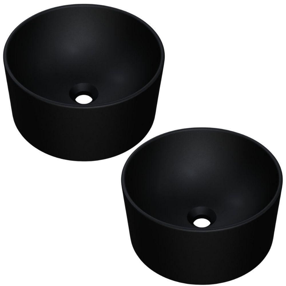 Kit 02 Cubas De Apoio Redonda Para Banheiro Lavabo C01 Bl30w Preto Matte Fosca - Lyam