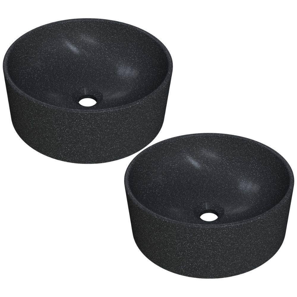Kit 02 Cubas De Apoio Redonda Para Banheiro Lavabo C01 Bl34w Preto Granit Matte - Lyam
