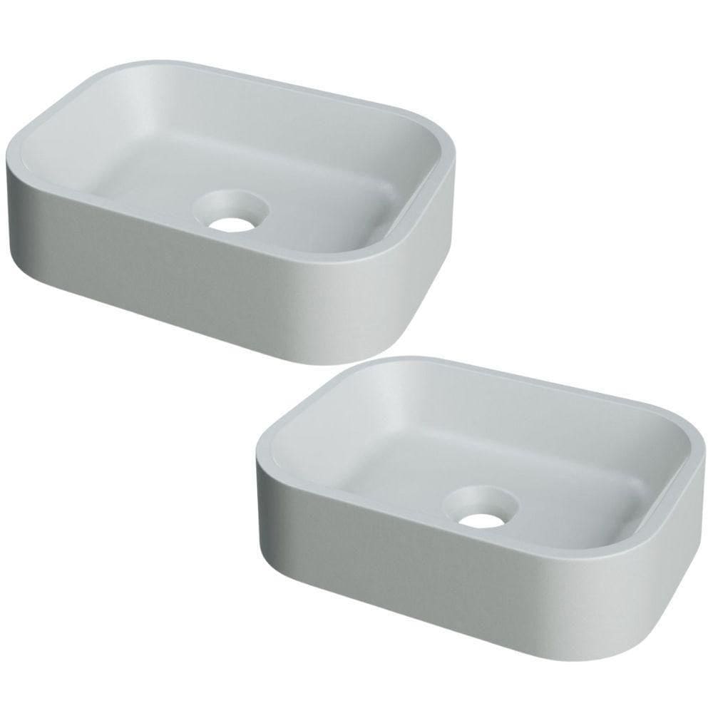 Kit 02 Cubas De Apoio Retangular Para Banheiro Lavabo C01 Br37w Cinza Matte Fosca - Lyam