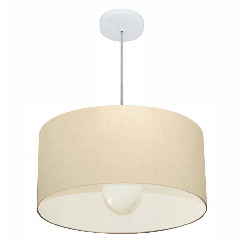 Lustre Pendente Cilíndrico Md-4206 Cúpula em Tecido 50x25cm Algodão Crú - Bivolt