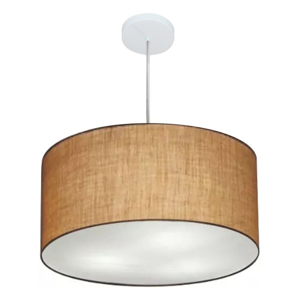 Lustre Pendente Cilíndrico Md-4213 Cúpula em Tecido 50x30cm Palha - Bivolt