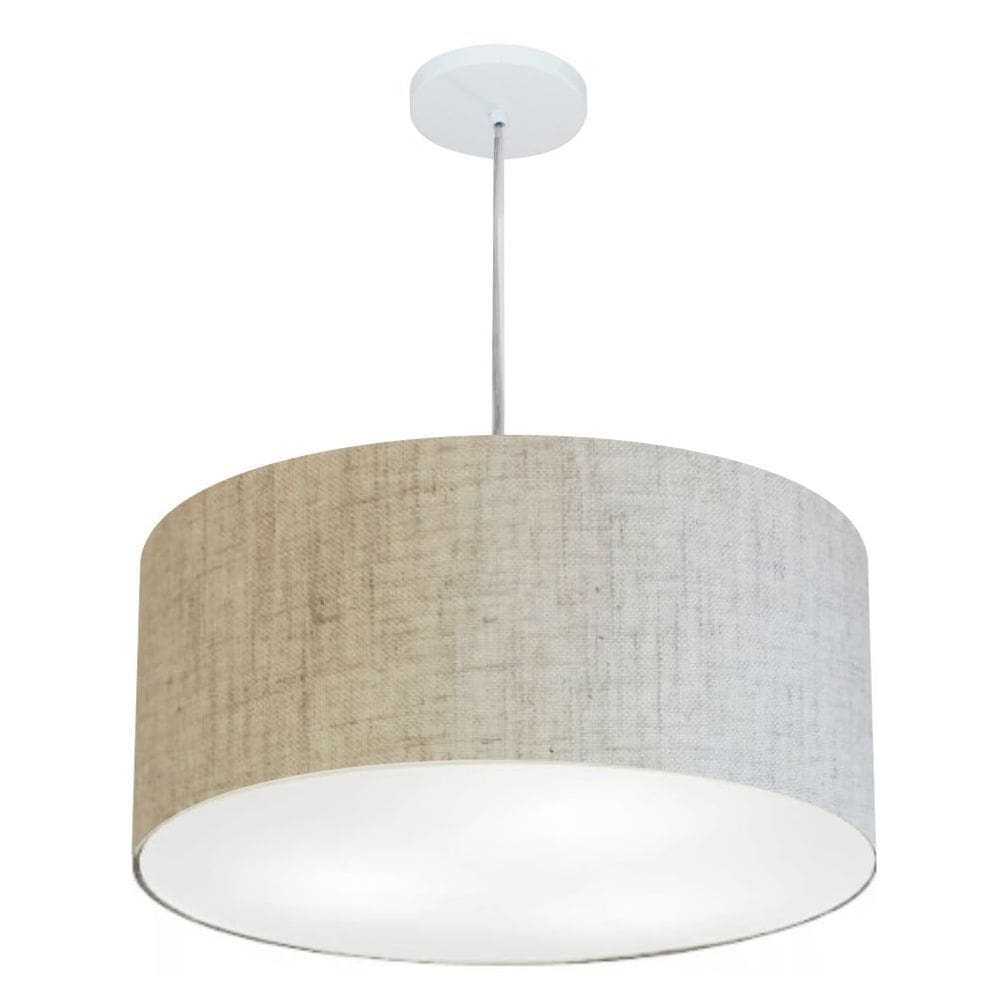 Lustre Pendente Cilíndrico Md-4214 Cúpula em Tecido 55x25cm Rustico Bege - Bivolt