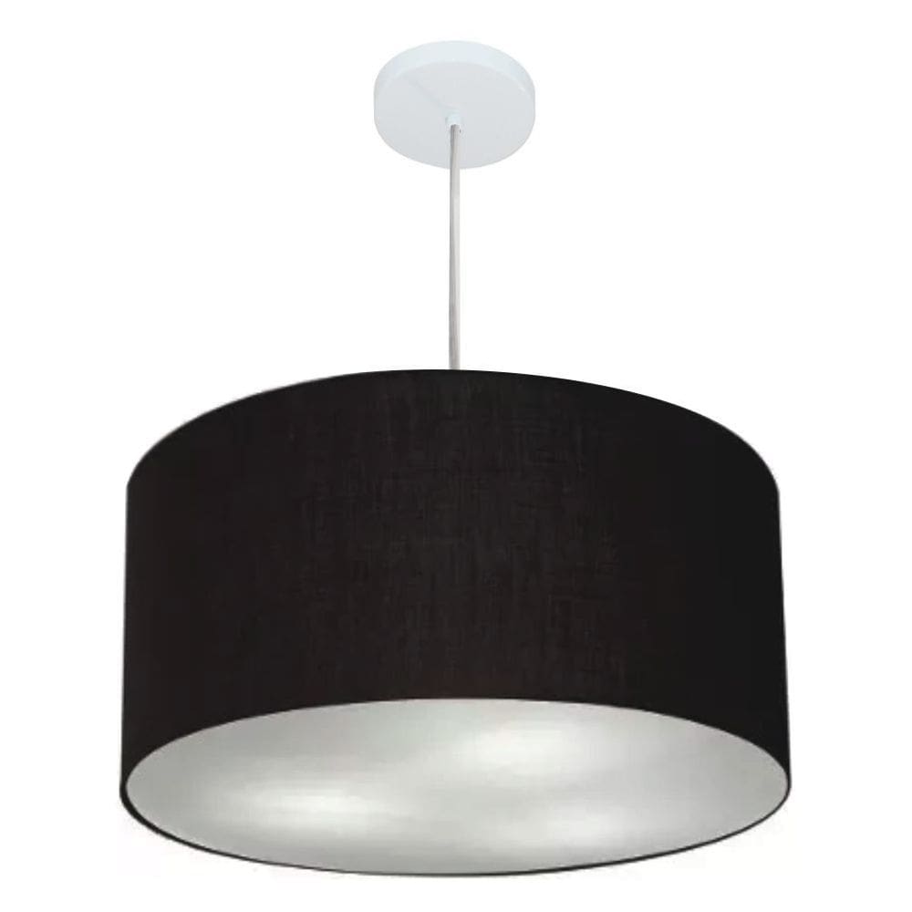 Lustre Pendente Cilíndrico Md-4213 Cúpula em Tecido 50x30cm Preto - Bivolt