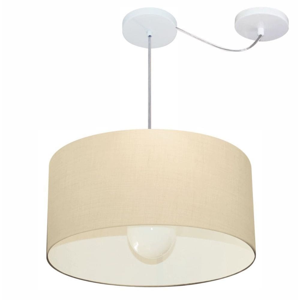 Lustre Pendente Cilíndrico Com Desvio Md-4230 Cúpula em Tecido 50x25cm Algodão Crú - Bivolt