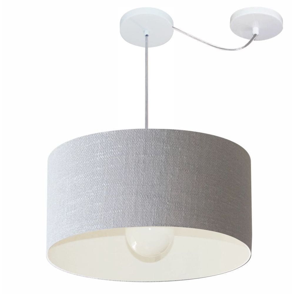 Lustre Pendente Cilíndrico Com Desvio Md-4230 Cúpula em Tecido 50x25cm Rustico Cinza - Bivolt