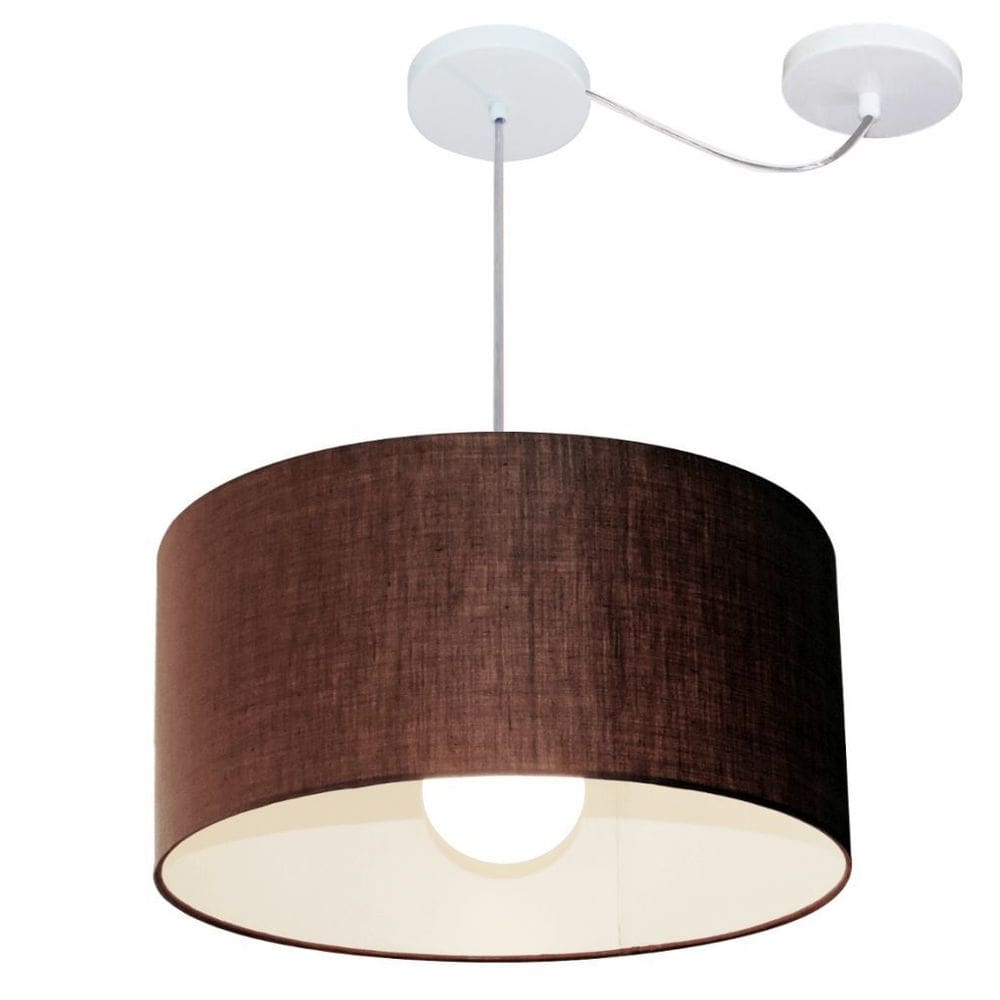 Lustre Pendente Cilíndrico Com Desvio Md-4230 Cúpula em Tecido 50x25cm Café - Bivolt
