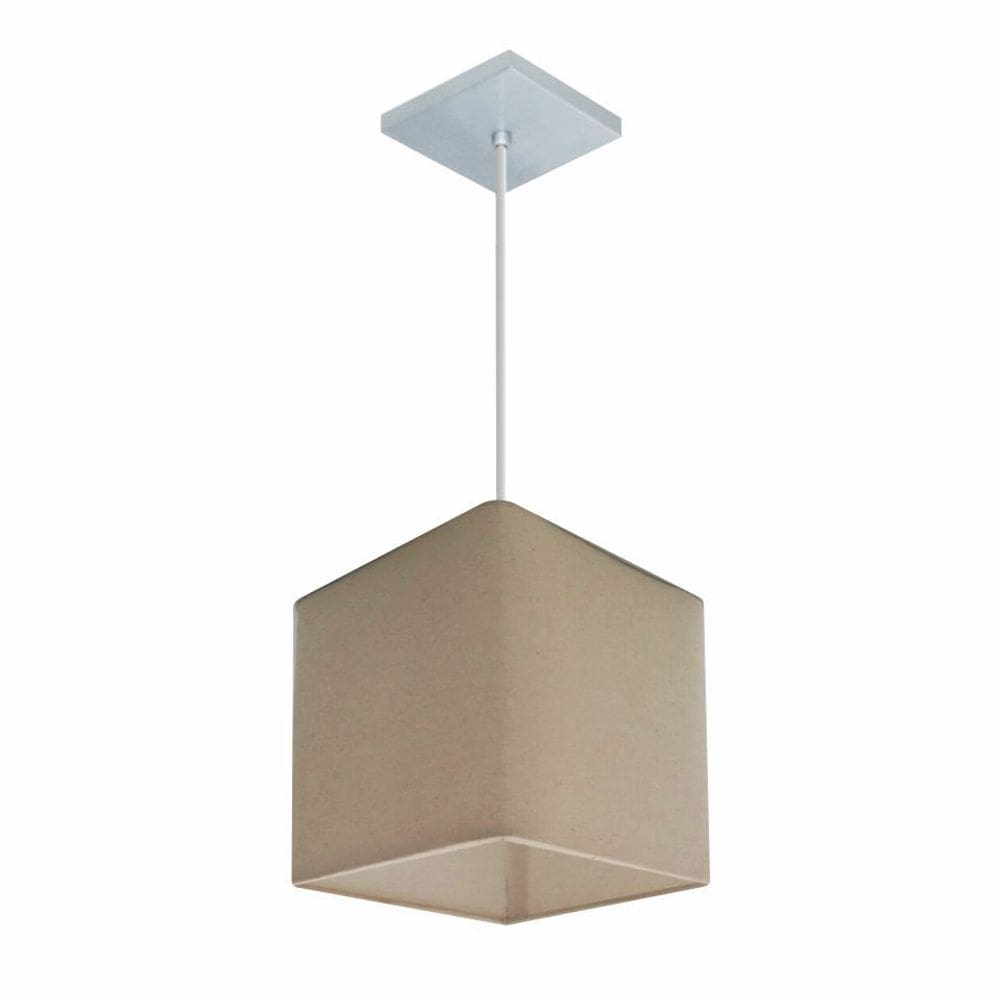 Lustre Pendente Quadrado Md-4224 Cúpula em Tecido 16/16x16cm Algodão Crú - Bivolt