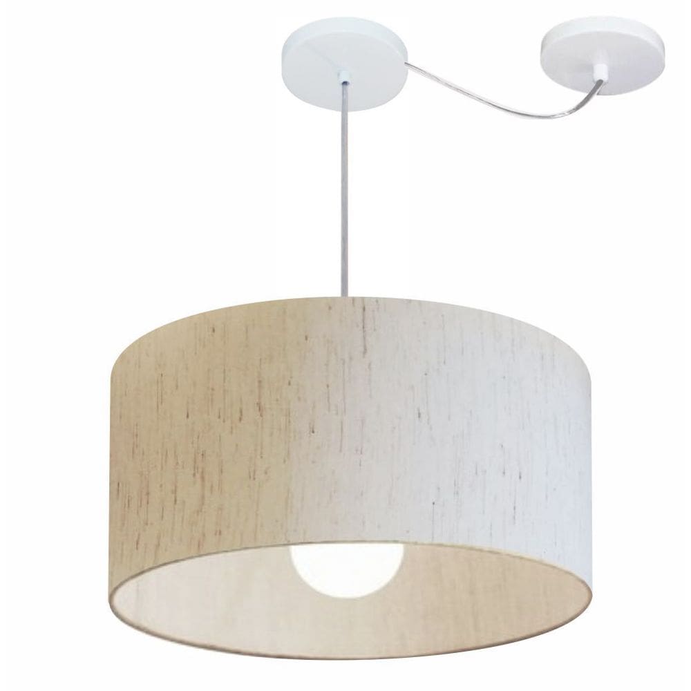 Lustre Pendente Cilíndrico Com Desvio Md-4230 Cúpula em Tecido 50x25cm Linho Bege - Bivolt