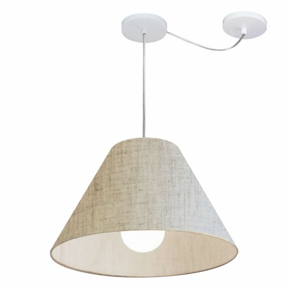 Lustre Pendente Cone Com Desvio Md-4272 Cúpula Tec 25/15x40cm Rustico Bege - Bivolt