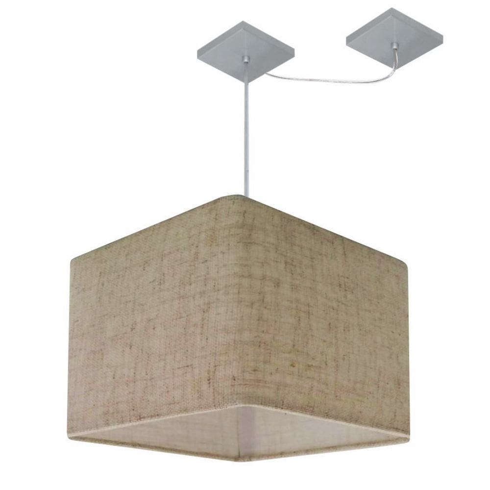 Lustre Pendente Quad C/ Desvio Md-4269 Cúpula em Tecido 30/40x40cm Rustico Bege - Bivolt