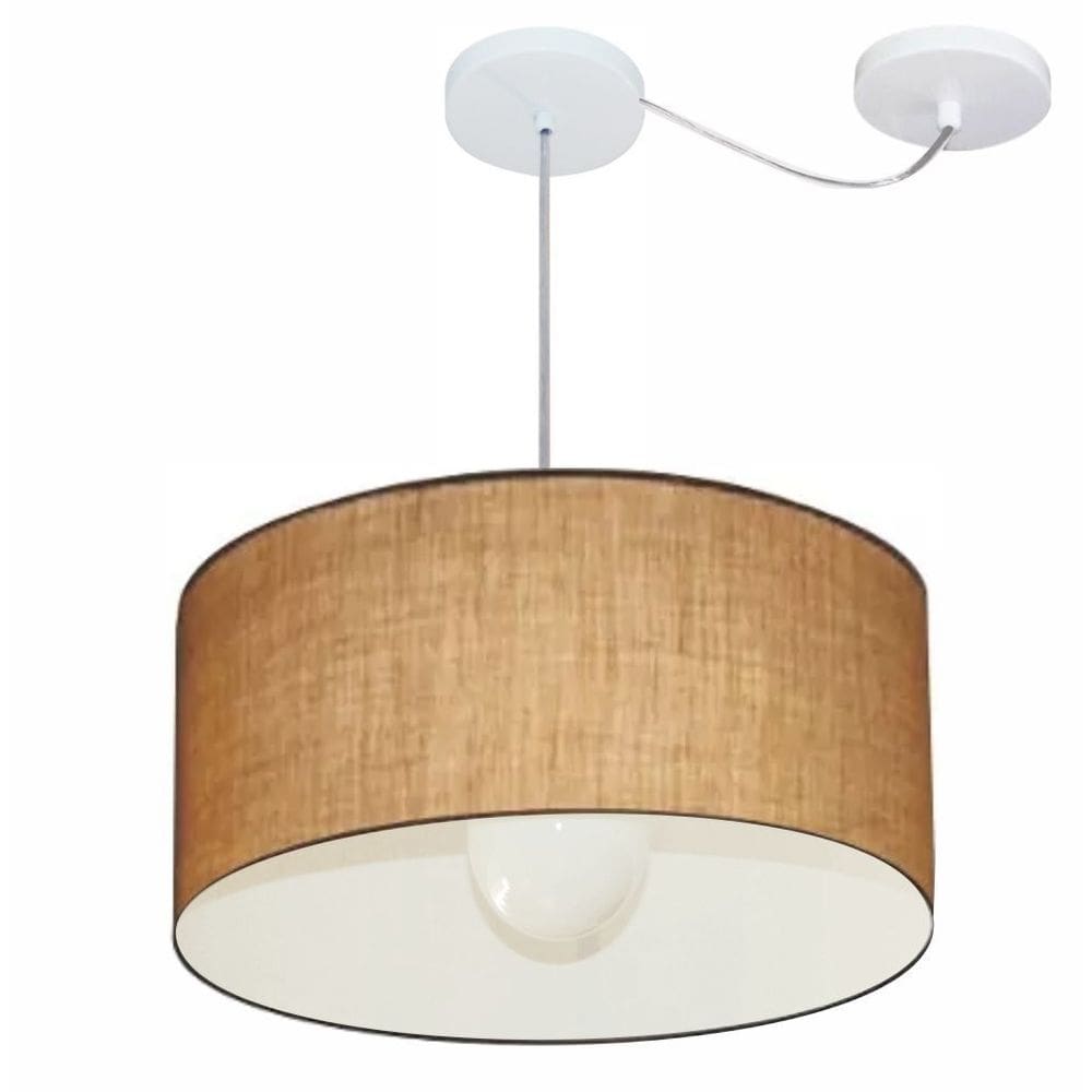 Lustre Pendente Cilíndrico Com Desvio Md-4230 Cúpula em Tecido 50x25cm Palha - Bivolt