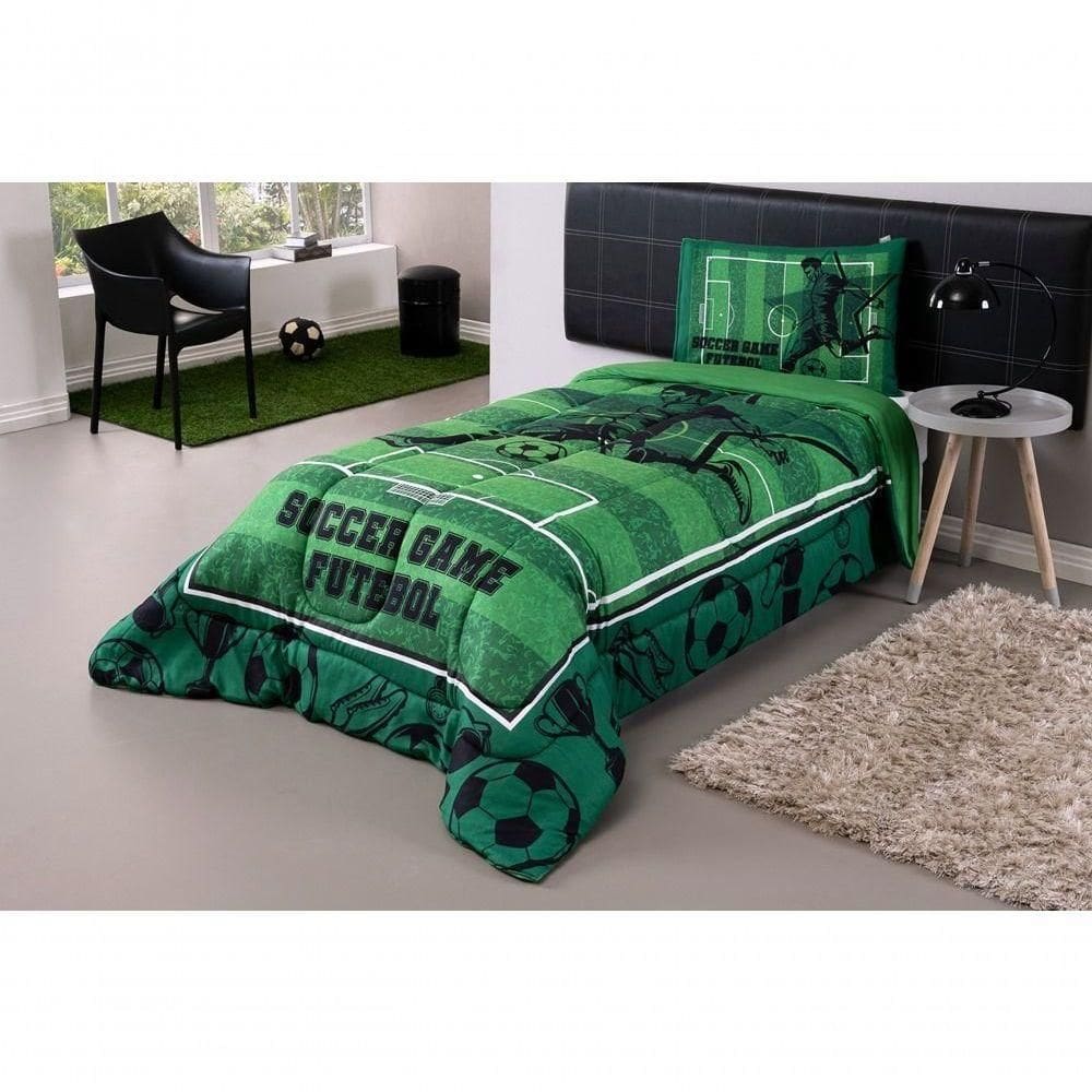 Kit Edredom Plush Fofinho Infantil Dupla Face Dream 2 Peças Solteiro - Futebol