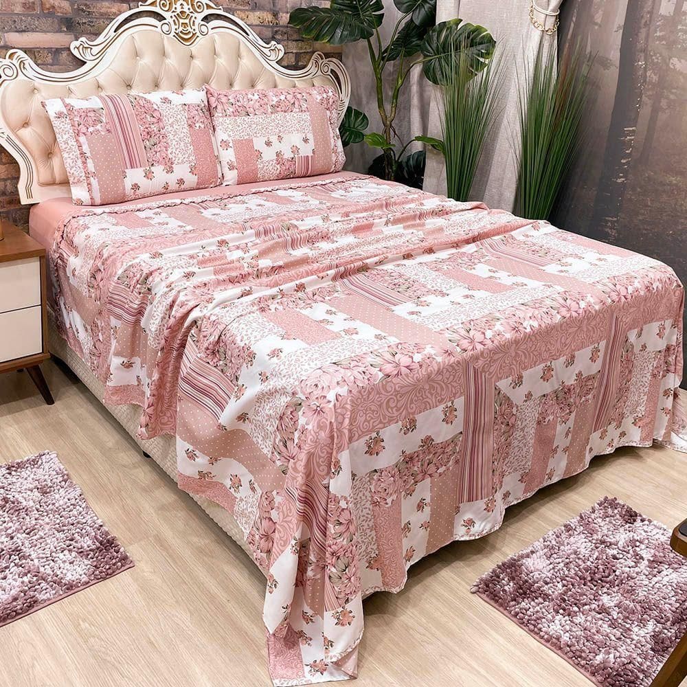 Jogo De Cama Lençol King Colonial Percal 300 Fios 4 Peças - Rosê