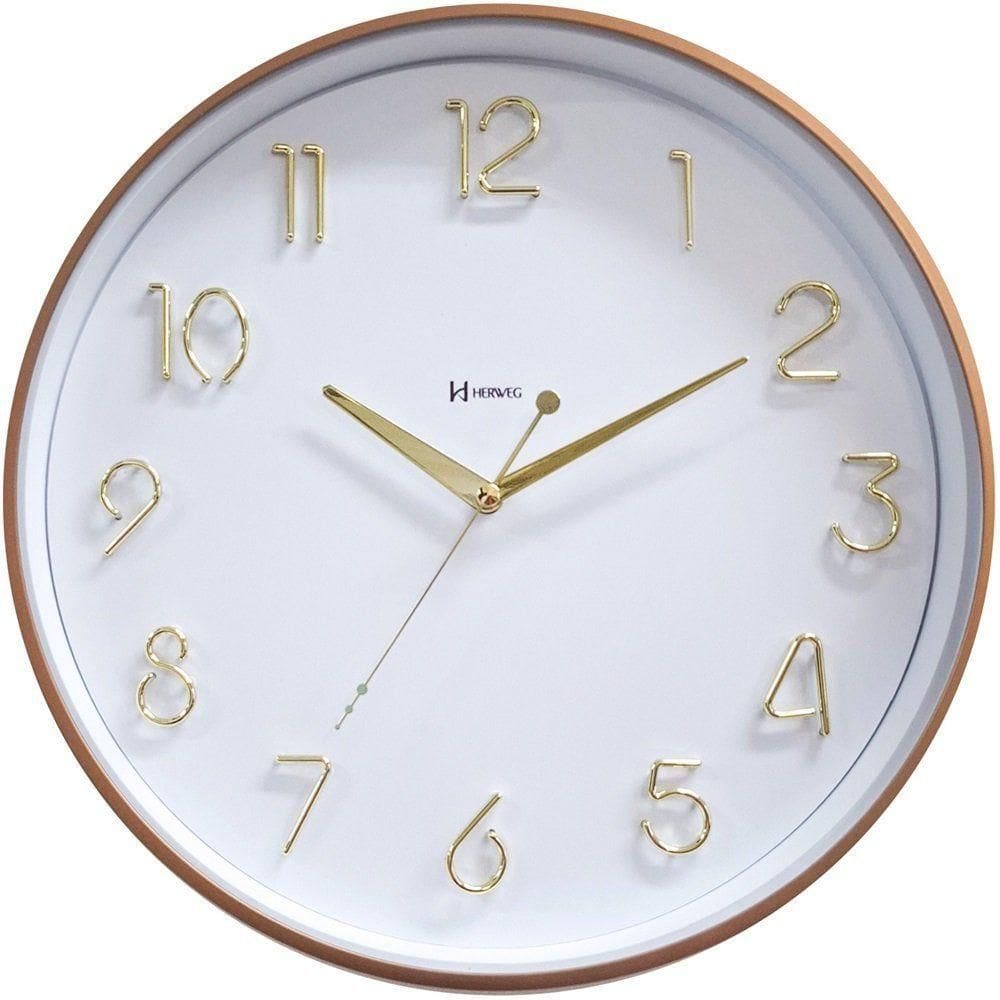 Relógio De Parede Dourado E Branco Silencioso Herweg 685318 Único