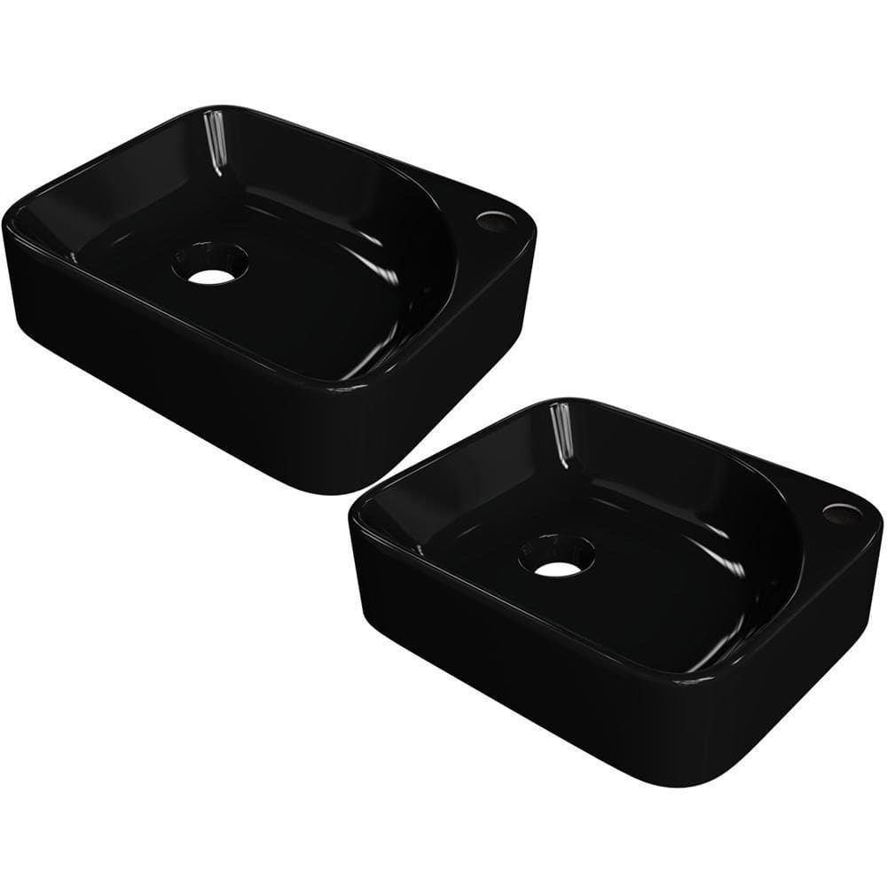 Kit 02 Cubas De Apoio Retangular Lavabo Cross C01 Ro36w Preto - Lyam