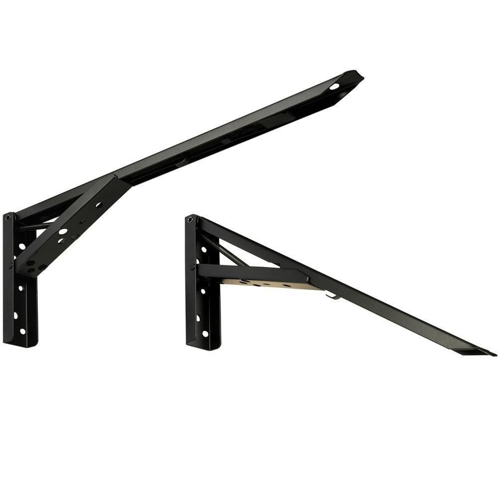 Kit 01 Par Suporte Para Mesa Dobrável Retrátil 30cm H02 Mão Francesa Preto
