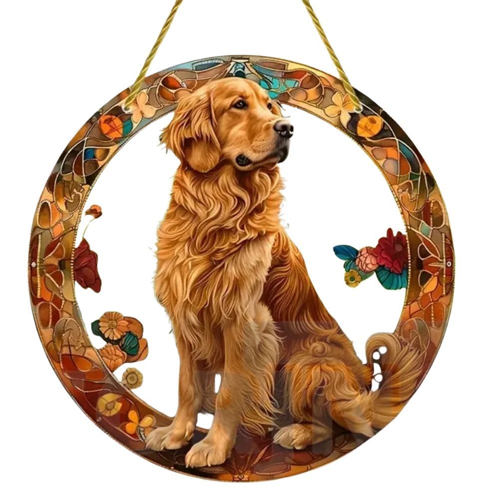 Adorno de Acrílico Mandala Decoração 15cm Golden Retriever