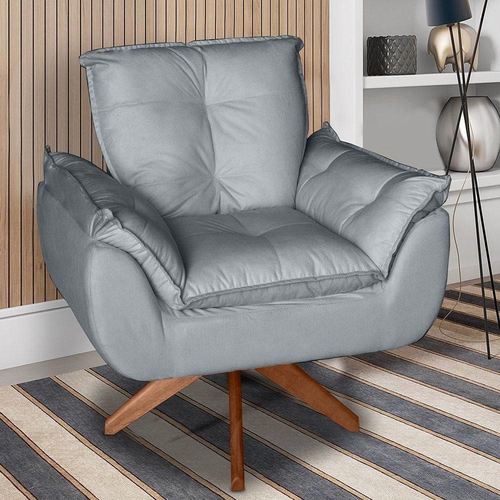 Poltrona/cadeira Decorativa Glamour Opala Com Base Giratória 30cm Em Madeira Cinza