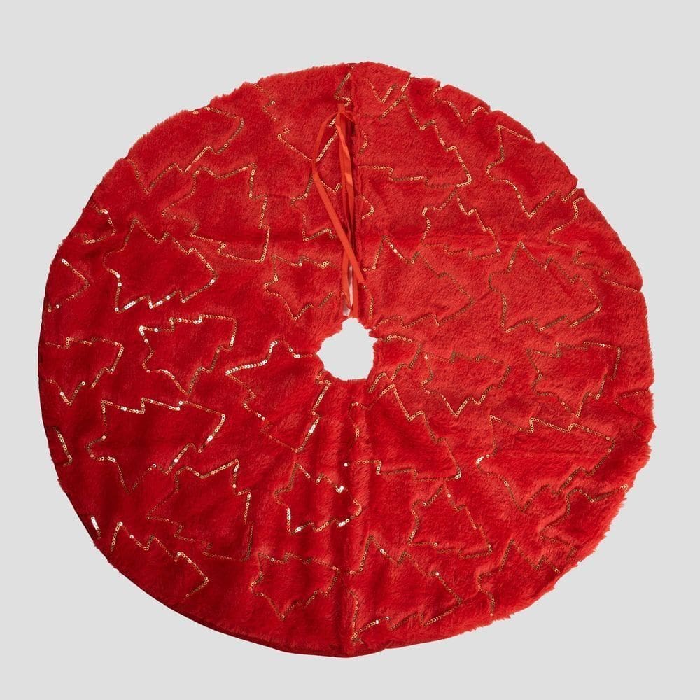 Saia Para árvore De Natal 90cm Pelúcia Vermelha Poliéster