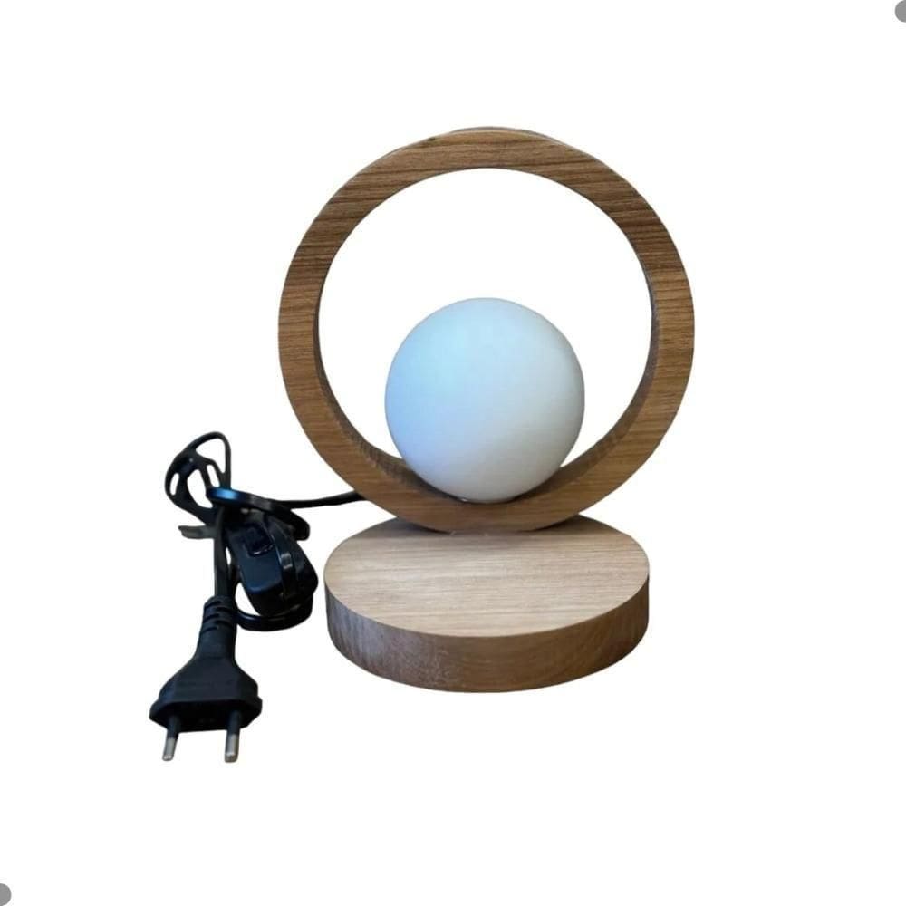 Luminária De Mesa Com Globo De Vidro Caruaru Madeira Natural