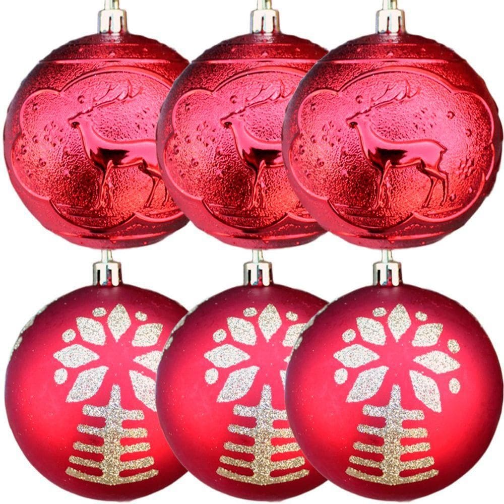 Kit 6 Bolas De Natal Enfeite árvore De Natal 80mm Vermelha