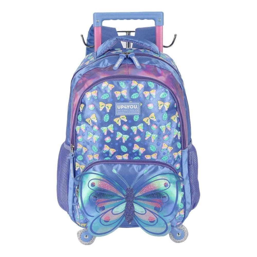 Mochila Escolar 360°C/Rodinhas Alça Costal Borboleta Luxcel
