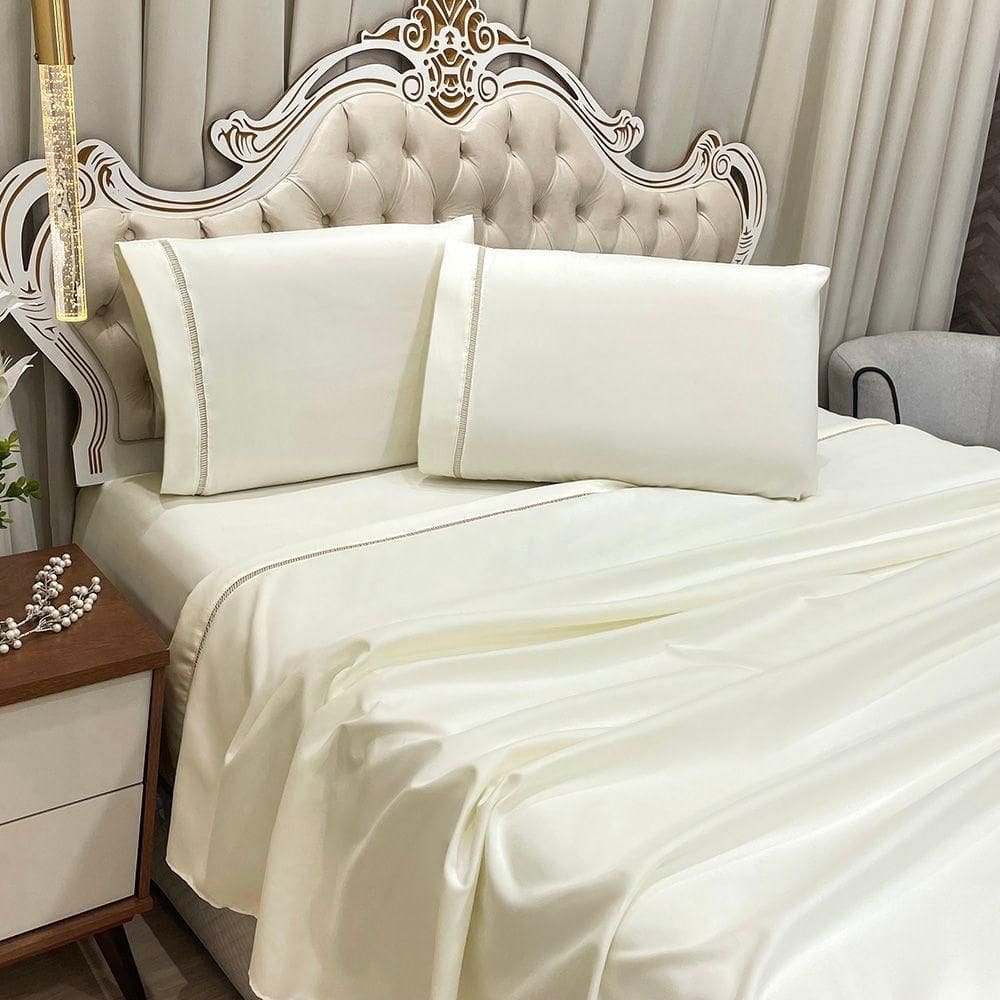 Jogo De Cama Lençol King Realce Percal 400 Fios 4 Peças - Palha