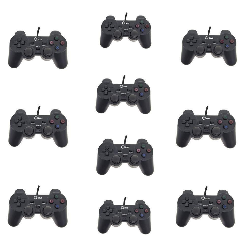 Kit 10 Controle Dualshock 2 Com Fio PS2 Preto Lotus Ct007