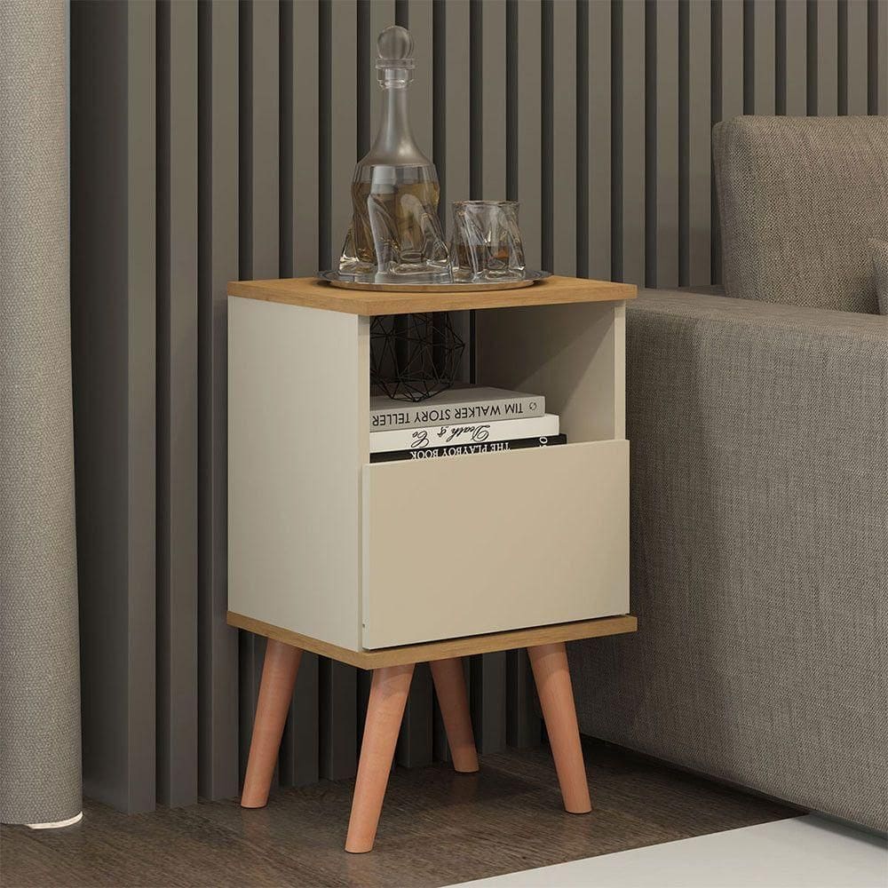 Mesa De Cabeceira Vicenza 1 Gaveta 36x61cm Mdp Menu Móveis Champanhe