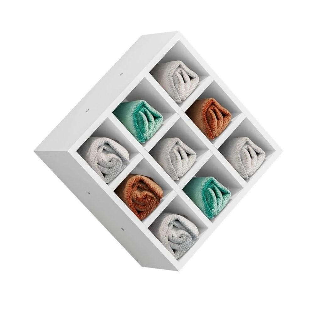 Suporte Porta Toalha Alana Com 9 Nicho Decorativo Multiuso Branco