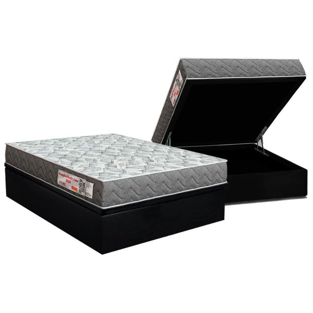 Conjunto Box Baú Casal: Colchão Espuma Orthoflex D23 Comfortpedic + Base Crc Suede Black(138x188)