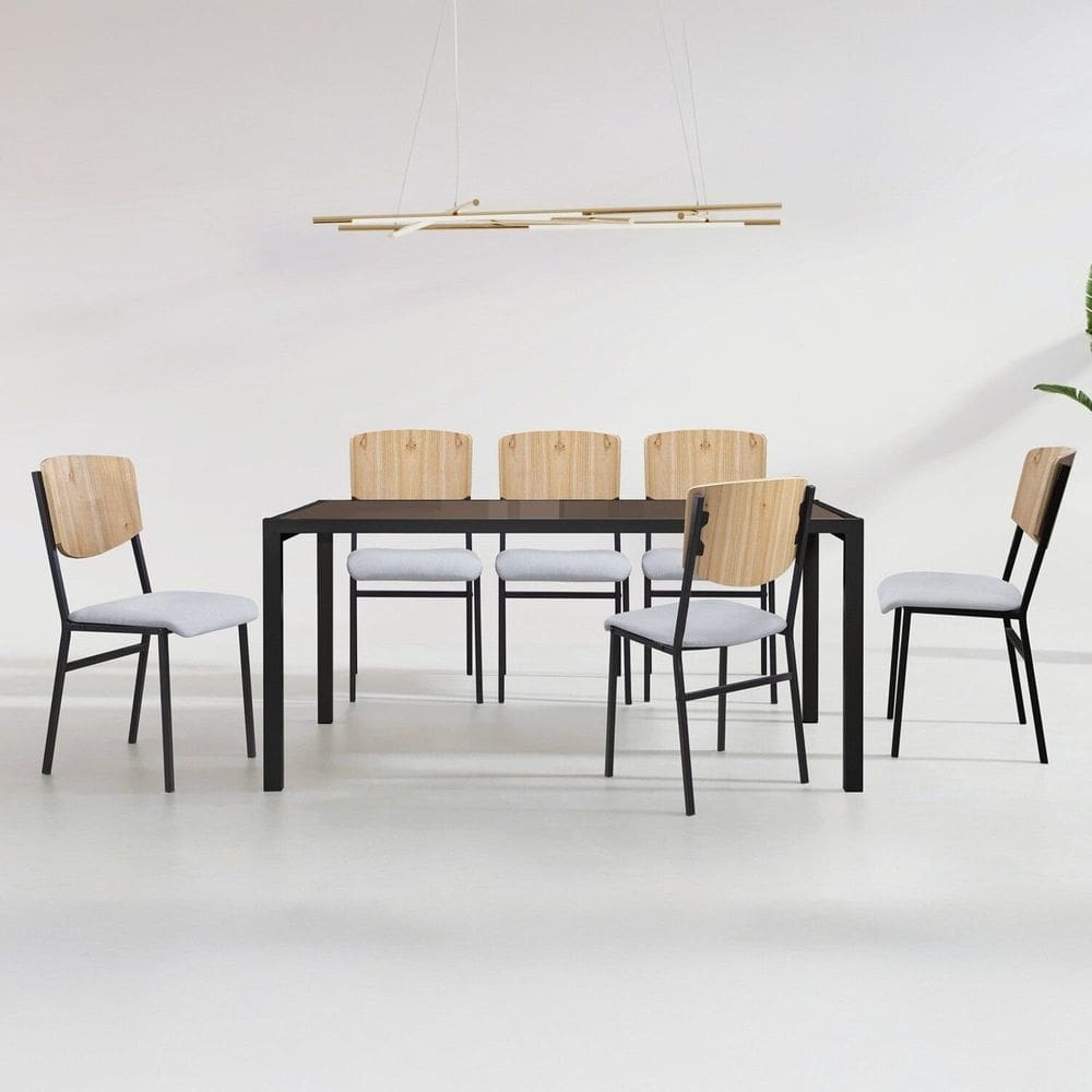 Conjunto para Sala de Jantar com 6 Cadeiras Confort Preto Fosco / Bege