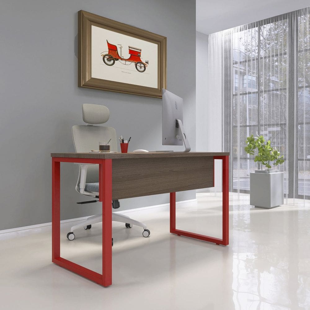 Escrivaninha para Escritório 73,5cm X 150cm Walnut/Vermelho