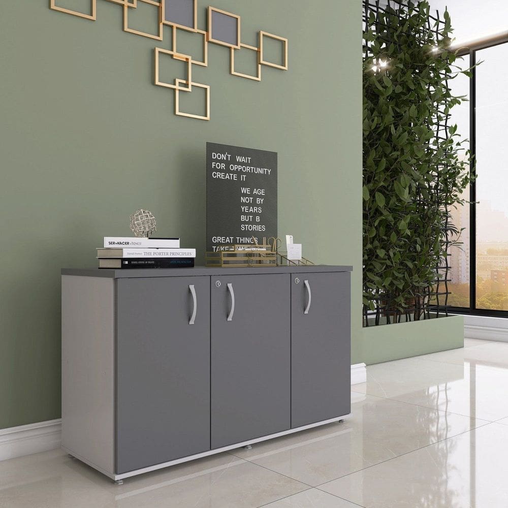 Armário para Escritório Pivotante Credenza Cinza/Grafito