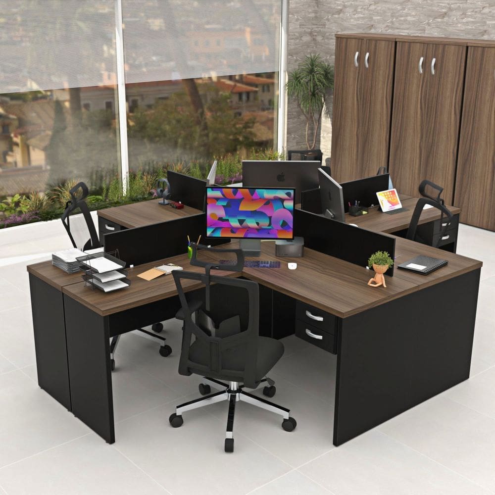 Escrivaninha para Escritóro Ilha de Canto em L Nogal / Preto