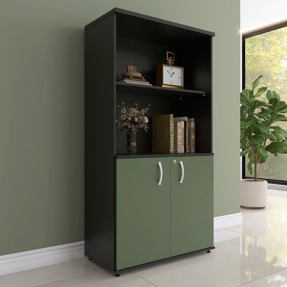 Armário para Escritório 2 Portas Pivotante Preto/Salvia